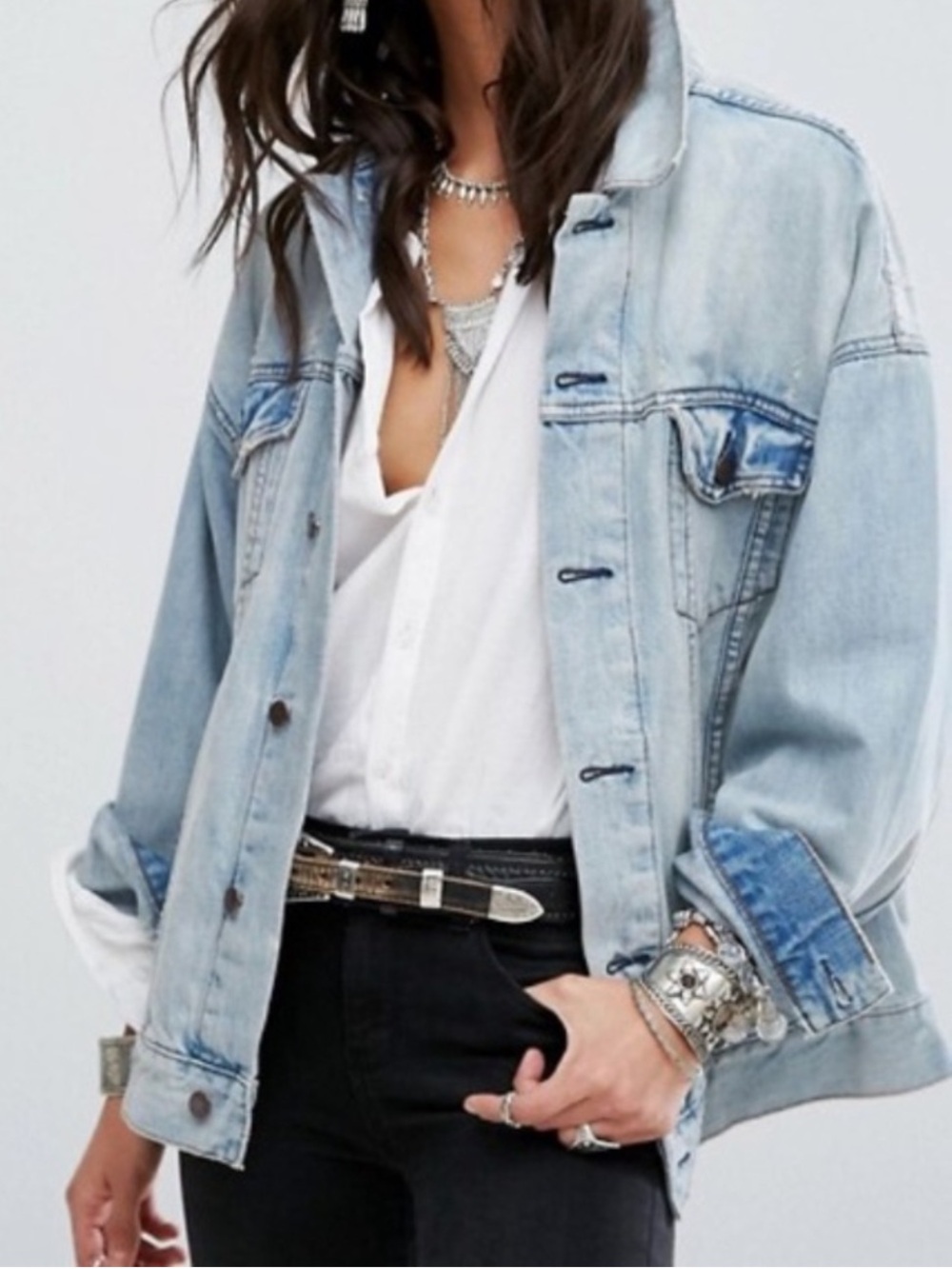 Free People Distressed Trucker Jacket